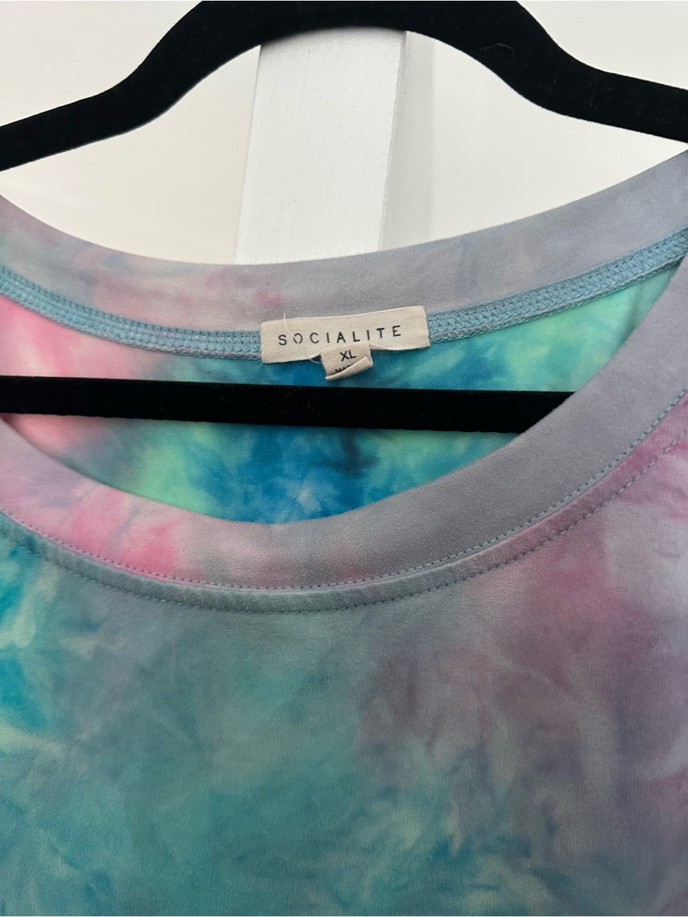 XL Socialite Tie Dye Long Sleeve pullover top in Blue, Pink & Green